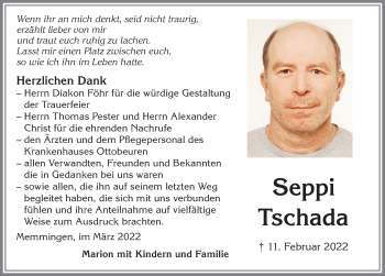 Traueranzeige von Seppi Tschada von Memminger Zeitung