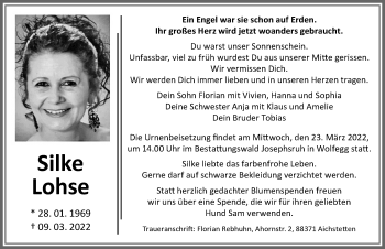 Traueranzeige von Silke Lohse von Memminger Zeitung
