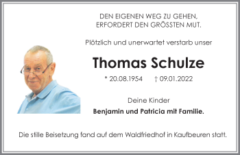 Traueranzeige von Thomas Schulze von Allgäuer Zeitung, Marktoberdorf
