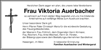 Traueranzeige von Viktoria Auerbacher von Memminger Zeitung