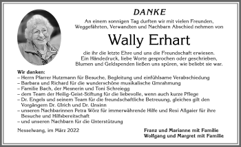 Traueranzeige von Wally Erhart von Allgäuer Zeitung, Füssen
