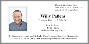 Traueranzeige von Willy  Paßens von Allgäuer Zeitung, Marktoberdorf