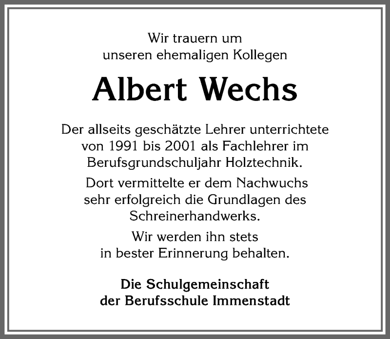  Traueranzeige für Albert Wechs vom 05.04.2022 aus Allgäuer Anzeigeblatt