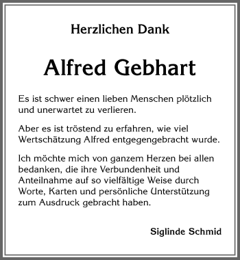 Traueranzeige von Alfred Gebhart von Allgäuer Zeitung,Kempten