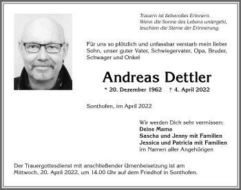 Traueranzeige von Andreas Dettler von Allgäuer Anzeigeblatt