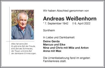 Traueranzeige von Andreas Weißenhorn von Memminger Zeitung