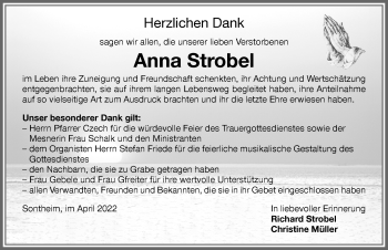 Traueranzeige von Anna Strobel von Memminger Zeitung