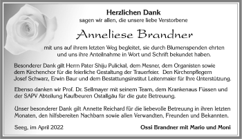 Traueranzeige von Anneliese Brandner von Allgäuer Zeitung, Füssen
