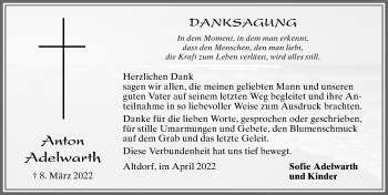 Traueranzeige von Anton Adelwarth von Allgäuer Zeitung, Kaufbeuren/Buchloe