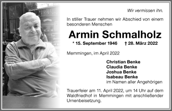 Traueranzeige von Armin Schmalholz von Memminger Zeitung