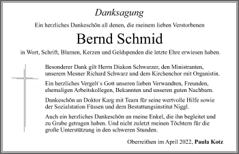 Traueranzeige von Bernd Schmid von Allgäuer Zeitung, Füssen