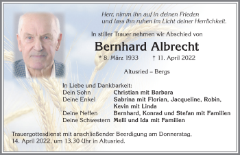 Traueranzeige von Bernhard Albrecht von Allgäuer Zeitung,Kempten