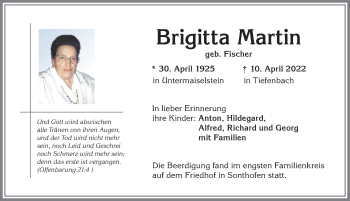 Traueranzeige von Brigitta Martin von Allgäuer Anzeigeblatt