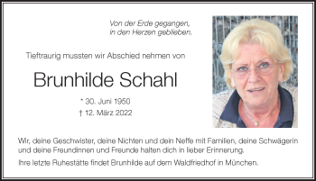 Traueranzeige von Brunhilde Schahl von Der Westallgäuer