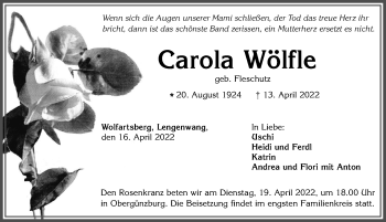 Traueranzeige von Carola Wölfle von Allgäuer Zeitung, Marktoberdorf