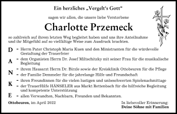 Traueranzeige von Charlotte Przemeck von Memminger Zeitung