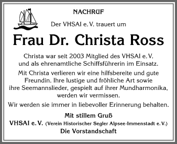 Traueranzeige von Christa Ross von Allgäuer Anzeigeblatt