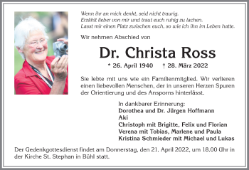 Traueranzeige von Christa Ross von Allgäuer Anzeigeblatt