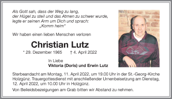 Traueranzeige von Christian Lutz von Memminger Zeitung