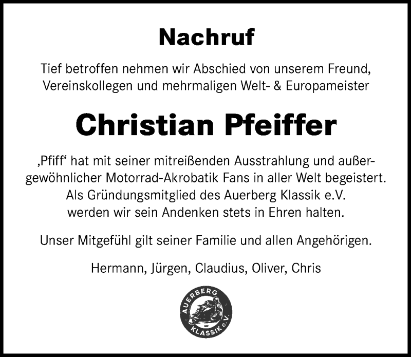  Traueranzeige für Christian Pfeiffer vom 02.04.2022 aus Allgäuer Zeitung, Füssen