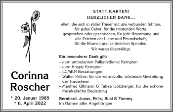 Traueranzeige von Corinna Roscher von Allgäuer Anzeigeblatt
