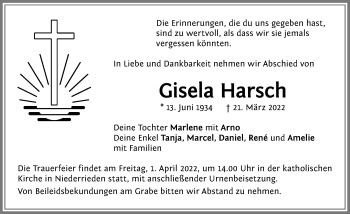 Traueranzeige von Gisela Harsch 