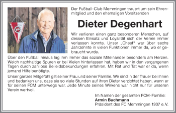 Traueranzeige von Dieter Degenhart von Memminger Zeitung