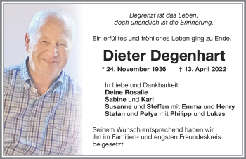 Traueranzeige von Dieter Degenhart von Memminger Zeitung