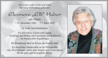 Traueranzeige von Eleonore Huber von Allgäuer Zeitung, Füssen