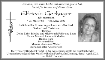 Traueranzeige von Elfriede Gerhager von Allgäuer Zeitung, Füssen