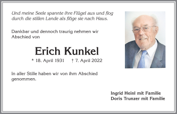 Traueranzeige von Erich Kunkel von Allgäuer Zeitung,Kempten