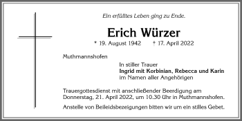 Traueranzeige von Erich Würzer von Allgäuer Zeitung,Kempten