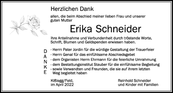 Traueranzeige von Erika Schneider von Der Westallgäuer