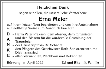 Traueranzeige von Erna Maier von Allgäuer Zeitung,Kempten