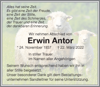 Traueranzeige von Erwin Antor von Allgäuer Zeitung,Kempten
