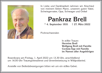 Traueranzeige von Pankraz Brell 