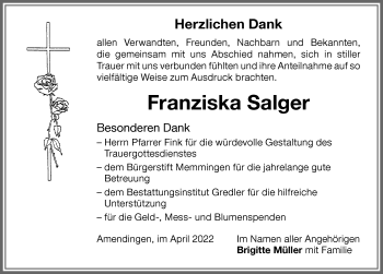 Traueranzeige von Franziska Salger von Memminger Zeitung