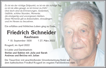 Traueranzeige von Friedrich Schneider von Memminger Zeitung