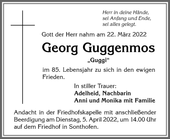 Traueranzeige von Georg Guggenmos von Allgäuer Anzeigeblatt