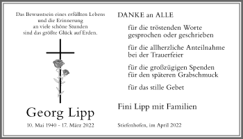 Traueranzeige von Georg Lipp von Der Westallgäuer