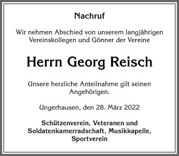 Traueranzeige von Georg Reisch von Memminger Zeitung