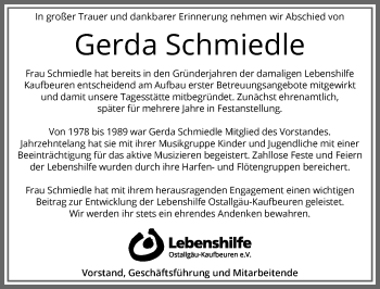 Traueranzeige von Gerda Schmiedle von Allgäuer Zeitung, Marktoberdorf