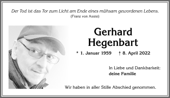 Traueranzeige von Gerhard Hegenbart von Allgäuer Zeitung,Kempten