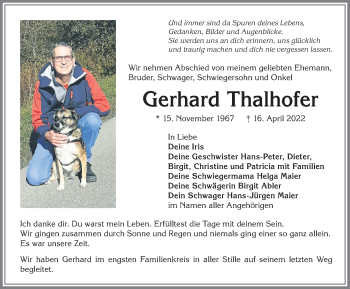 Traueranzeige von Gerhard Thalhofer von Allgäuer Anzeigeblatt