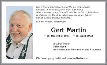Traueranzeige von Gert Martin von Allgäuer Anzeigeblatt