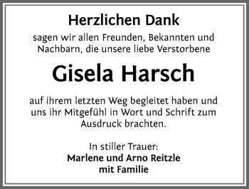 Traueranzeige von Gisela Harsch von Memminger Zeitung