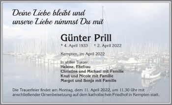 Traueranzeige von Günter Prill von Allgäuer Zeitung,Kempten