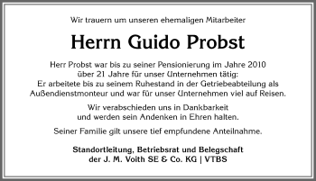 Traueranzeige von Guido Probst von Allgäuer Anzeigeblatt