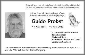Traueranzeige von Guido Probst von Allgäuer Anzeigeblatt