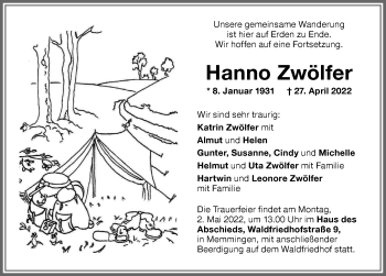 Traueranzeige von Hanno Zwölfer von Memminger Zeitung